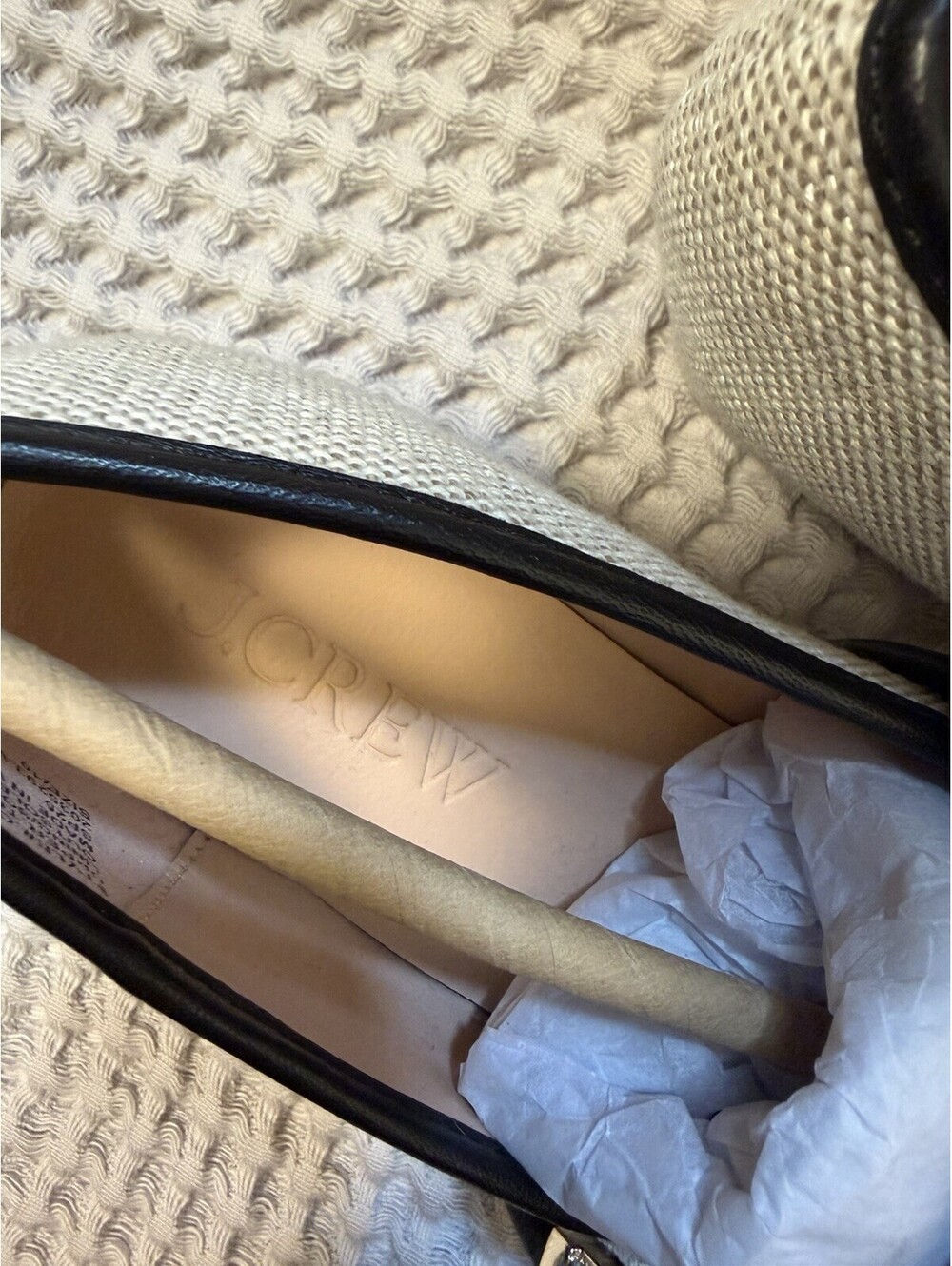 J. Crew Teagan Mary Jane In Beige Spanish Canvas Black Leather Trim Size 10 $168 - Picture 4 of 9